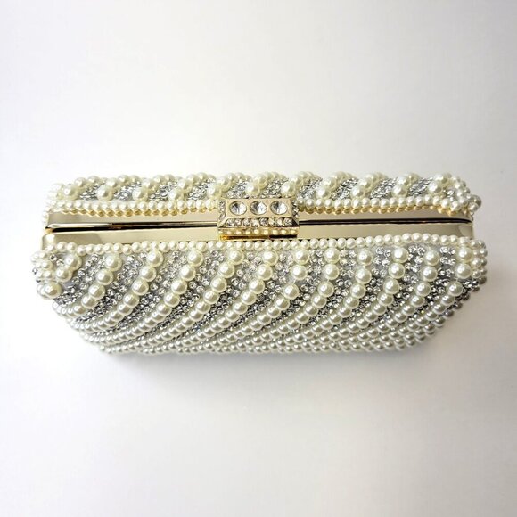 Pearl and Rhinestone Clutch Purse Pearl Evening Bag Pearl Wedding Purse - Picture 12 of 13